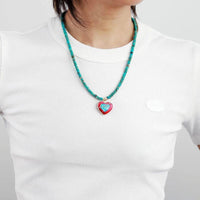 Collier Turquoise avec Cœur en Jaspe