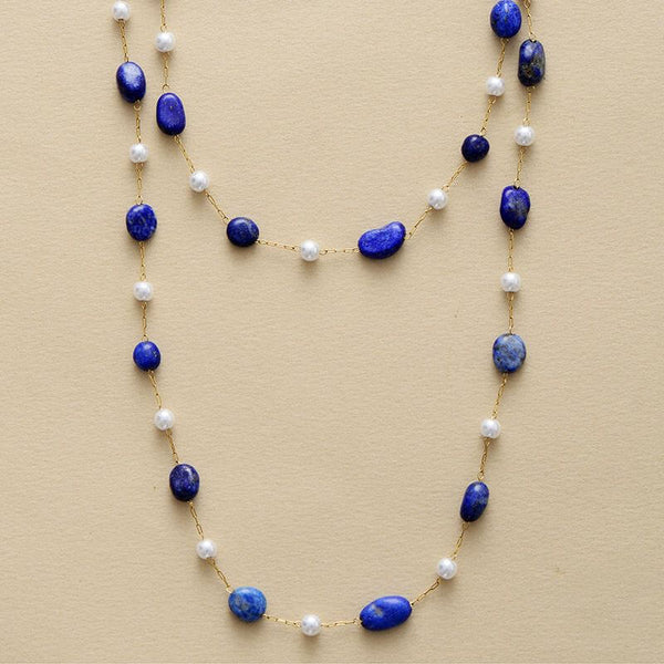 Collier plaqué or en Lapis Lazuli ou Apatite