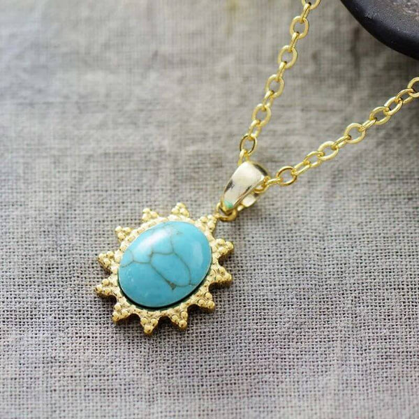 Collier Soleil en Acier Inoxydable et Pierre Turquoise