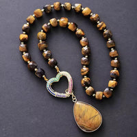 Collier Pendentif cœur en Œil de Tigre