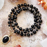 Collier en Obsidienne, Œil de Tigre