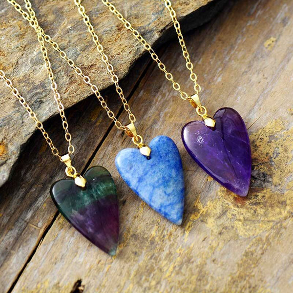 Collier en Forme de Cœur en Améthyste, Lapis Lazuli, Labradorite