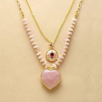 Collier Cœur en Quartz Rose, Turquoise