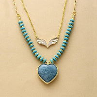 Collier Cœur en Quartz Rose, Turquoise