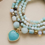 Collier Pendentif en forme de cœur en Amazonite, Hématite