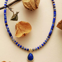 Collier Pendentif Larme en Jaspe, Lapis Lazuli