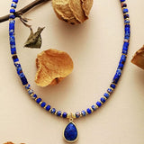 Collier Pendentif Larme en Jaspe, Lapis Lazuli