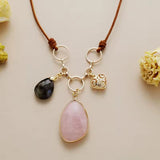 Collier en Cuir Naturel avec Pendentif en Amazonite, Lapis Lazuli, Améthyste, Quartz Rose