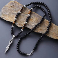 Collier Homme Tibétain en Œil de Tigre et Pierre de Lave