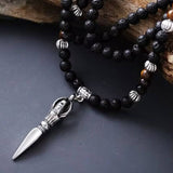 Collier Homme Tibétain en Œil de Tigre et Pierre de Lave