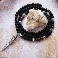Collier Homme Tibétain en Œil de Tigre et Pierre de Lave