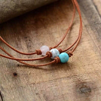 Collier ras de cou Turquoise,  Quartz Rose, Howlite