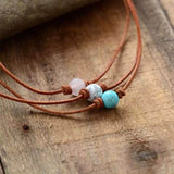 Collier ras de cou Turquoise,  Quartz Rose, Howlite