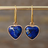 Boucles d'oreilles en Forme de cœur en Turquoise, Jaspe  Lapis Luzili