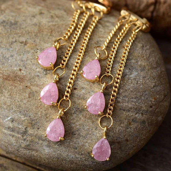 Boucles d'oreilles Goutte d'Eau en Quartz Rose