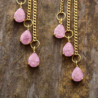 Boucles d'oreilles Goutte d'Eau en Quartz Rose