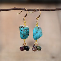 Boucles d'oreilles Pendantes en Tourmaline et Turquoise