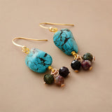 Boucles d'oreilles Pendantes en Tourmaline et Turquoise