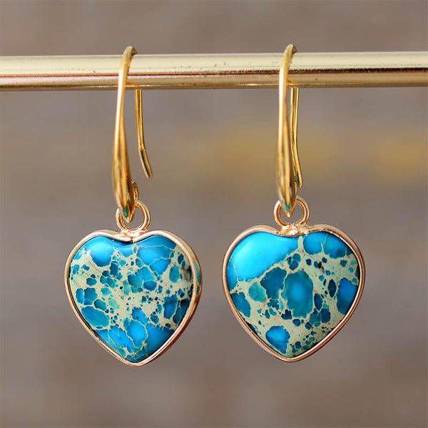 Boucles d'oreilles en Forme de cœur en Turquoise, Jaspe, Lapis Lazuli