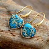 Boucles d'oreilles en Forme de cœur en Turquoise, Jaspe  Lapis Luzili