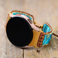 Bracelet Samsung Watch 4 Style Bohémien en Jaspe Bleu, Orange, Rouge