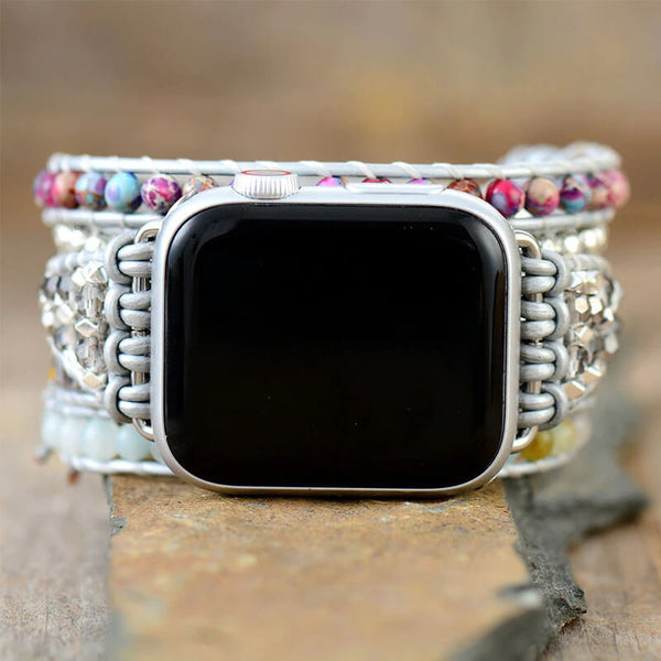 apple watch bracelet en amazonite, jaspe et cristal