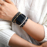 Bracelet Apple Watch Noir en Labradorite