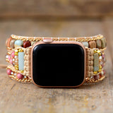 apple watch bracelet rose en rhodonite et jaspe