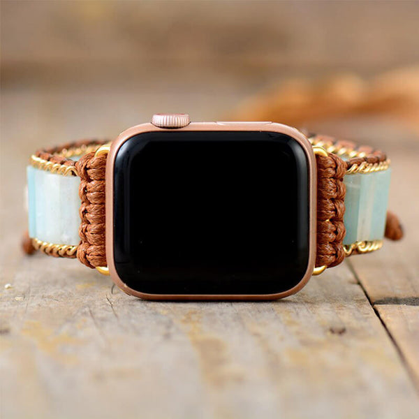 apple watch bracelet style bohémien en amazonite bleu clair