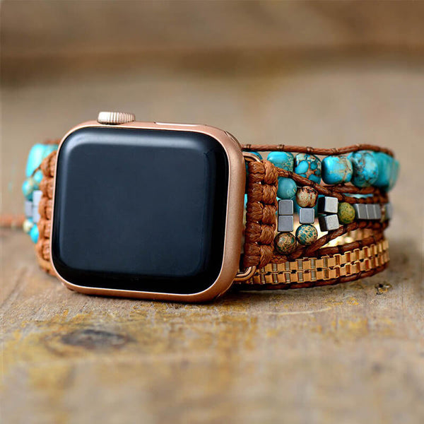 apple watch bracelet en turquoise et jaspe