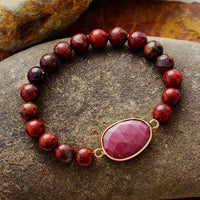 Bracelet Breloque en Jaspe Rouge et Rhodonite