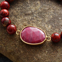 Bracelet Breloque en Jaspe Rouge et Rhodonite