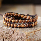 Bracelet Cuir Enroulé 2 Brins en bois