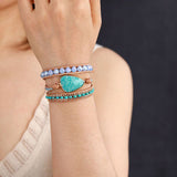 Bracelet Cuir Enroulé 3 Brins en Jaspe et Amazonite