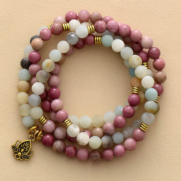 Collier/Bracelet 108 Perles en Amazonite et Rhodonite
