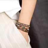 Bracelet enroulé en cuir avec strass en Labradorite - Zen Corner