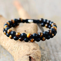 Bracelet Tressé Onyx Noir et Œil du Tigre pour Homme - Zen Corner